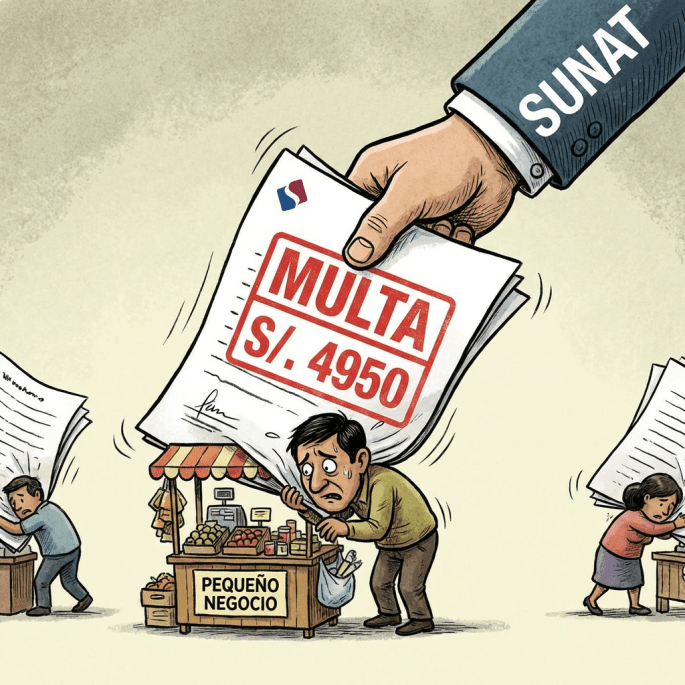 Hand labeled SUNAT placing a fine of 4950 on a small business owner's stall.